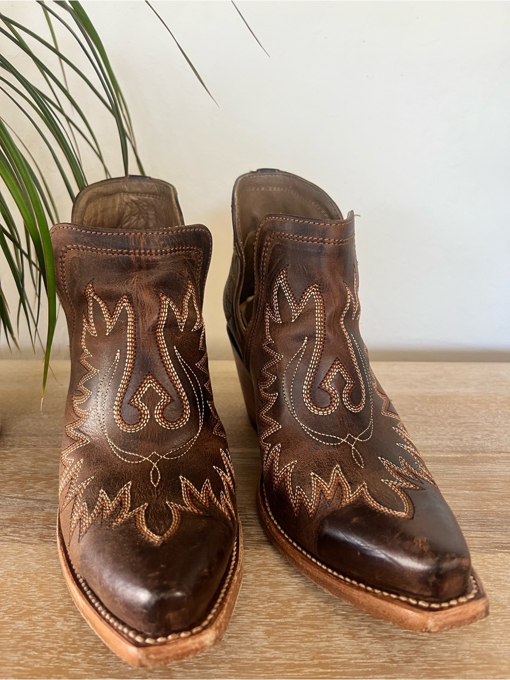 Ariat Brown Western Cutout Ankle Booties with Embroidered Detail - Picture 3 of 5